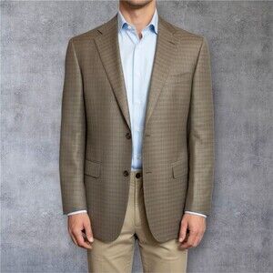 JOSEPH&FEISS Mens Blazer 42L SILK/WOOL Sport Coat 2-Button Jacket Plaid Brown